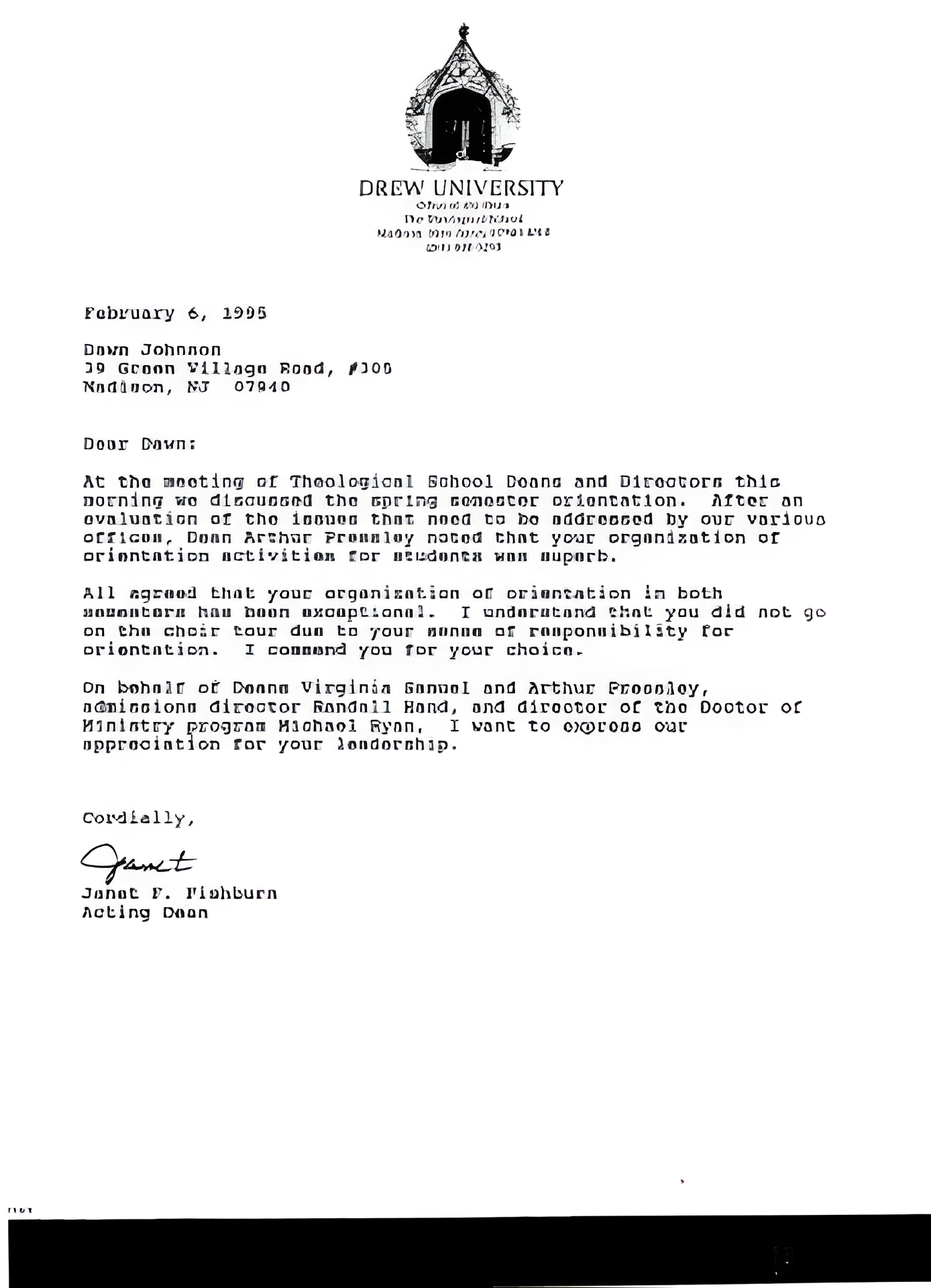 Drew University Dean commendation letter
